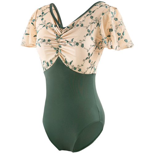 Classical dance clothing for women adult Chinese dance gymnastics clothing embroidered short-sleeved  new practice clothing ballet clothing