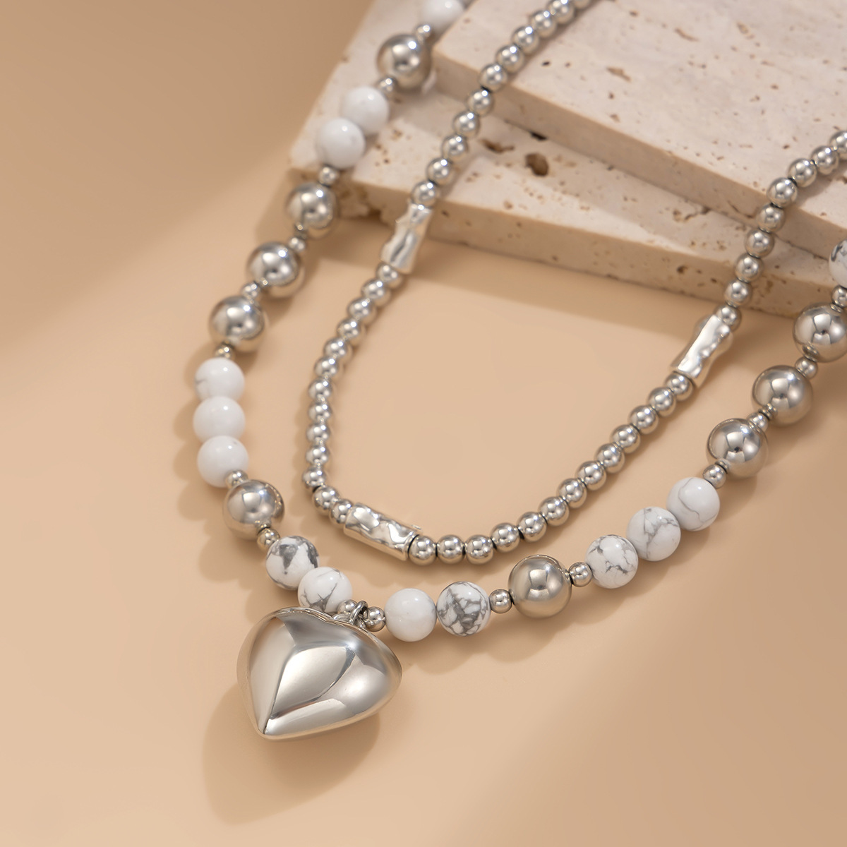 Women's Gender Elegant Lady Heart Shape CCB Alloy Beaded Chain Pendant Necklaces Wholesale