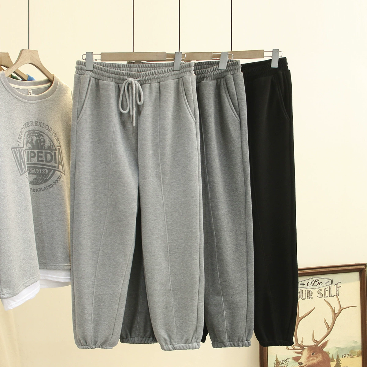 200 кг пухлые девушки осень и зима новая Корейская версия флисовой подкладкой теплые шнурок эластичная талия Брюки Плюс Размер Женская мода 3528