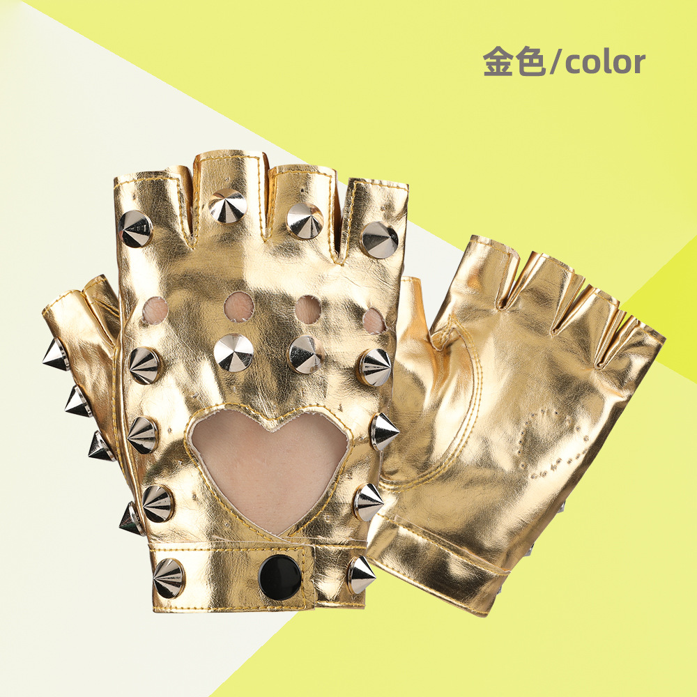 Danza rendimiento guantes pole dance apoyos discoteca rendimiento hip hop etapa remache decorativo pu cuero medio dedo guantes