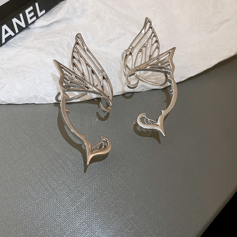 Silbernadel, Schmetterling, Elfen-Ohrstecker, Ohrhänger, integriertes, personalisiertes Design, Metall-Ohrringe im coolen Stil, weiblich_voghion.com