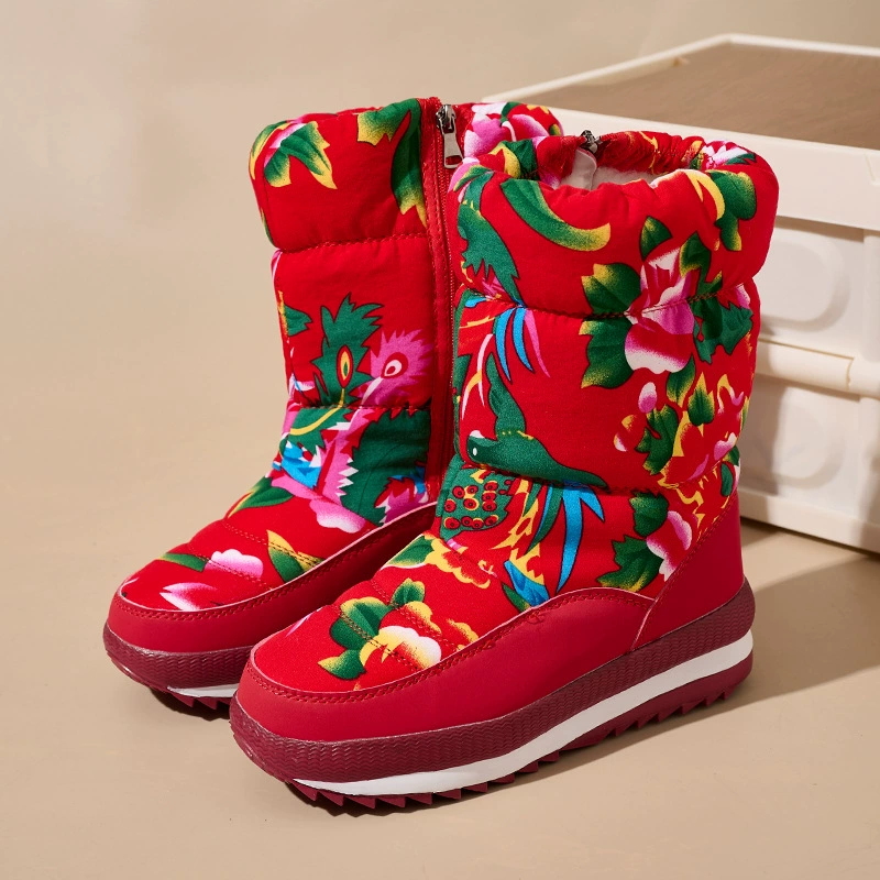 Ethnic winter warm ankle boots, fleece‑lined, ethnic pattern, sizes 36–43
