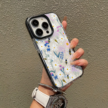 独立站彩绘花朵适用苹果16promax透明大孔手机壳耐磨软壳iPhone15