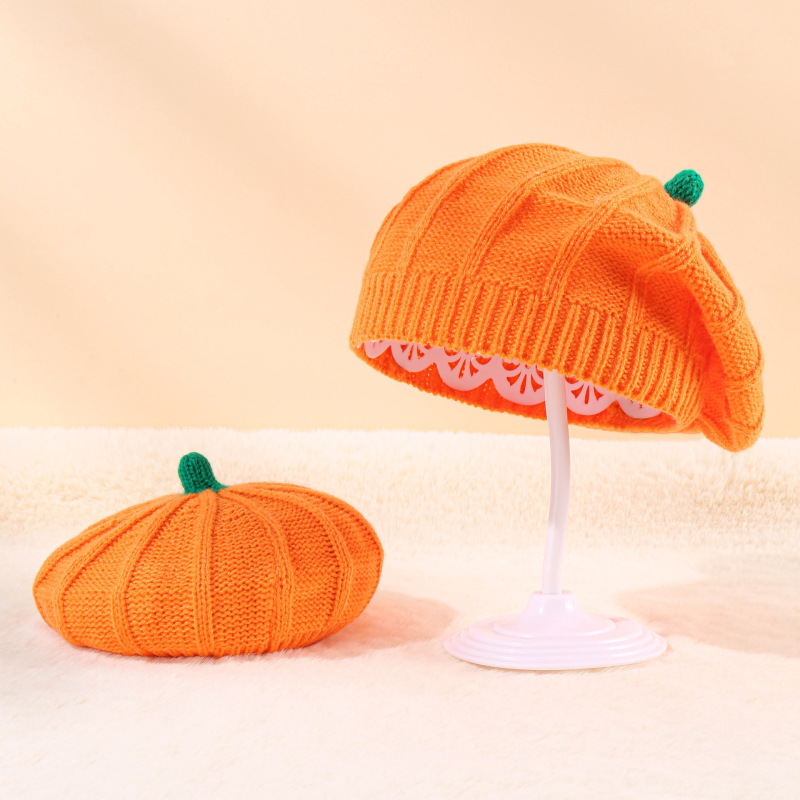 在庫あり秋と冬の親子ニット帽子新しい新しいハロウィンカボチャ暖かいベレー帽ニット帽子冬の卸売|undefined