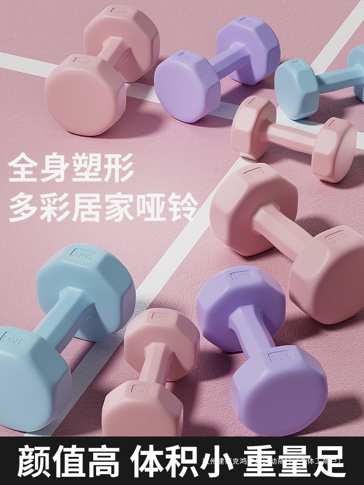 Dumbbell Women's Fitness Home Equipment Slim Belly Barbell Kettlebell Kidsren's Rubber-Coated Female Anti-Rolling Small Dumbbells Pair