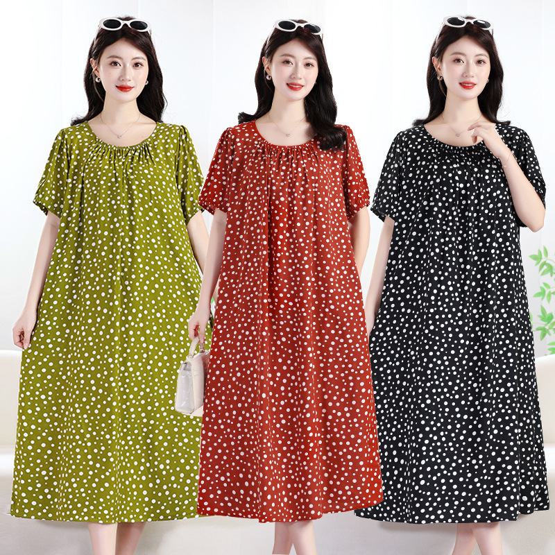 Extended and Enlarged Summer Sweet Short-Sleeved Cotton Silk Dress, Thin and Loose-Fitting, Suitable for Wearing, 100kg Plus-Size Nightgown and Loungewear