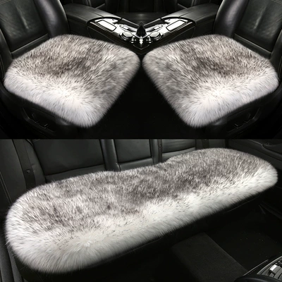 Car Seat Cushion Winter Plush Single-Piece Seat Car Seat Cushion Rear Long Wool Single-Piece Car Universal Three-Piece Set (Wool pad) - elegant-two-color-white-and-gray-tip-standard-version