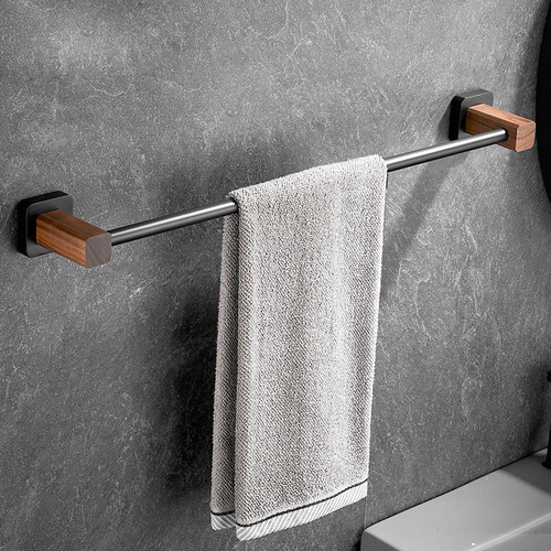 Light luxury solid wood bathroom foldable towel rack towel rack hanging bathroom storage rack black bathroom set