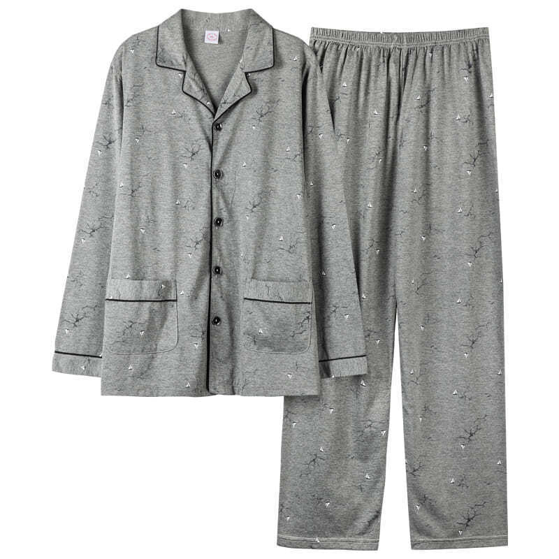 Estilo coreano de primavera y otoño cardigan hombres 100% pijamas de algodón de manga larga de otoño e invierno de algodón Delgado de los hombres ropa para el hogar