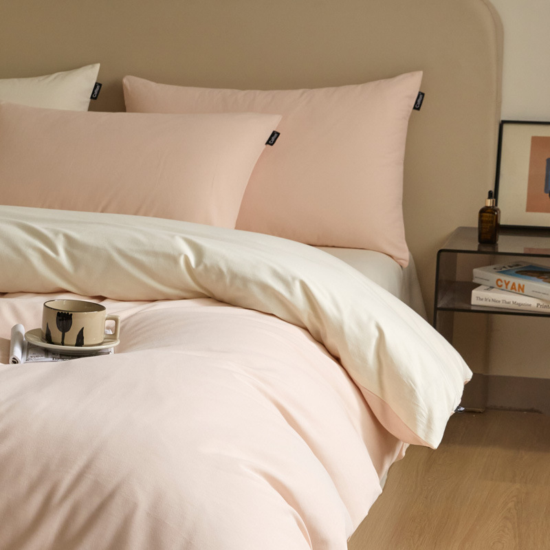 High-end nuevo algodón molido cama gaza de cuatro piezas conjunto de color sólido de doble parche de algodón puro tipo a sábanas de cama 4 suave