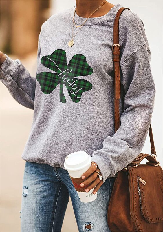 Spot Clover Sweatshirt Walmart Independent Station Autumn and Winter Top St. Patrick's Day Women's Clothing