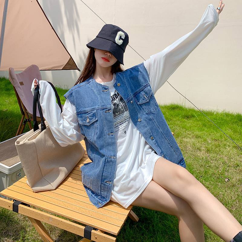 On behalf of the hair wholesale Denim vest women's online fashion outside design sense stacked waistcoat jacket