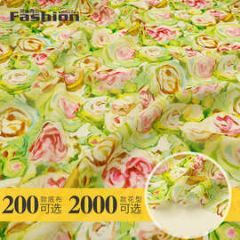 XR77-8464雪纺小花油画玫瑰印花布数码 春夏女装衬衫裙子面料