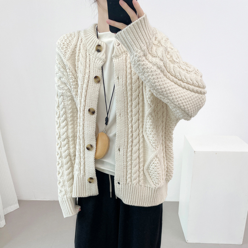 Vintage Classic Cable-Knit Thick Cardigan Sweater for Women, 2026 Winter Lazy Style, Thick and Loose Top