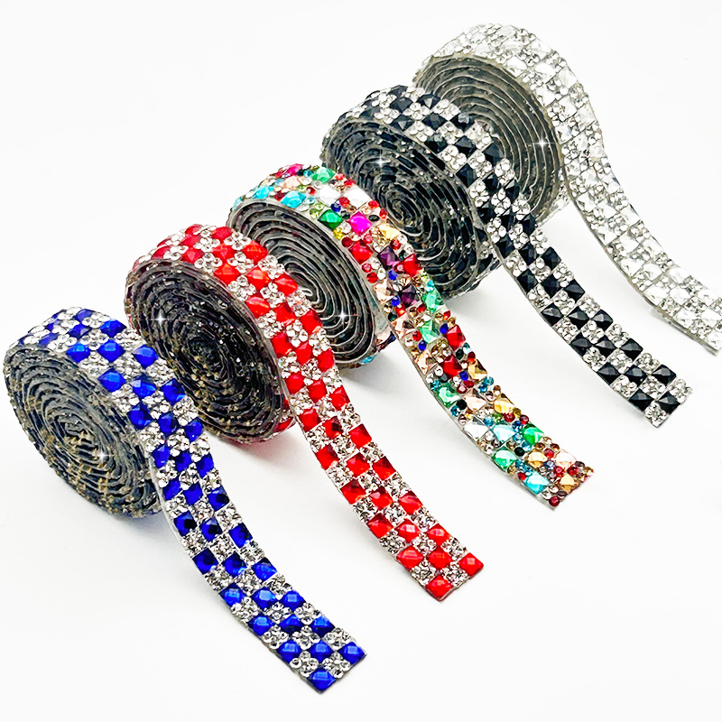 Nueva tira de diamante de imitación de vidrio de 4*4mm tira de taladro adhesivo autoadhesivo cinturón de taladro de decoración de automóvil bolsa de bricolaje accesorios de joyería