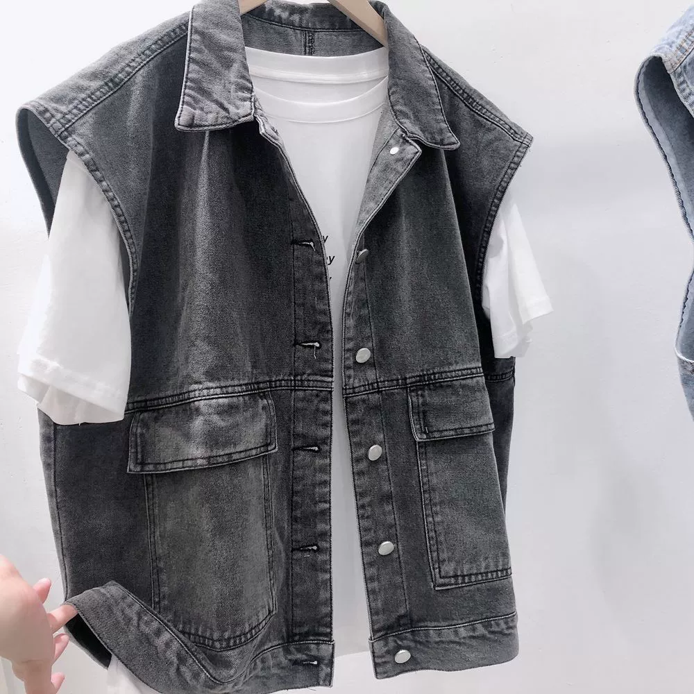 Denim Japanese retro vest for beloved, jacket sleevless, oversize