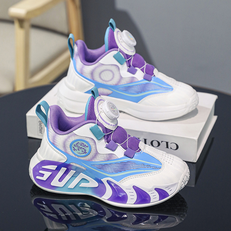 Zapatillas de baloncesto para niñas 2025 primavera nueva malla transpirable hebilla giratoria zapatos deportivos para niñas para niños zapatos para correr con botones