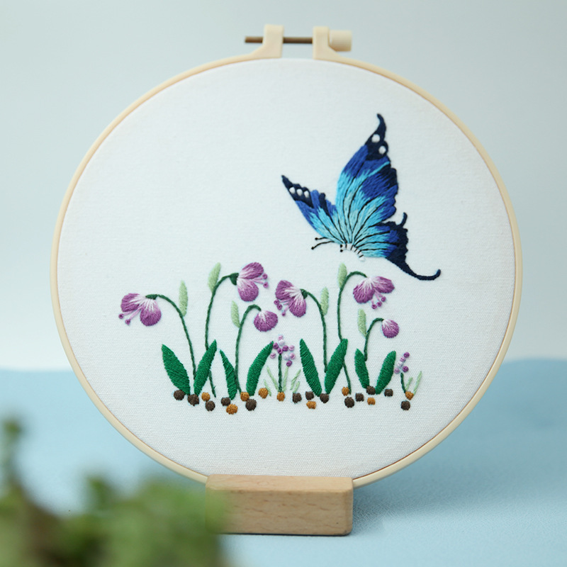 Bordado DIY abeja mariposa colgante pintura hecha a mano principiante práctica Lu Bordado Cruz puntada salón adornos de flores