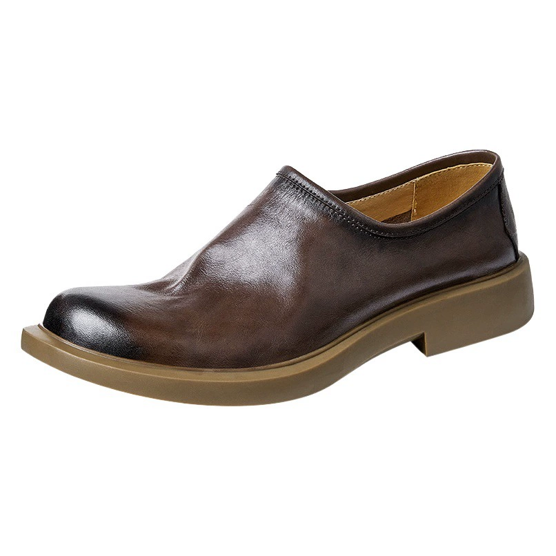 Мокасины из натуральной кожи с круглым носком 2023 новые мужские универсальные маленькие кожаные туфли на плоской подошве, повседневная мужская обувь в британском стиле, модная повседневная