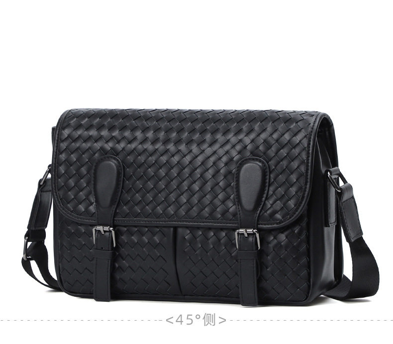 Túi đeo chéo nam da bò thật dệt bện, đeo vai, sức chứa lớn 29×11×17 cm — Màu đen da bò bện chi tiết 13
