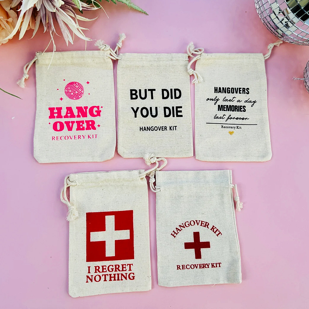 跨境宿醉包现货派对节日礼品袋金银首饰包装拉绳束口印花棉布袋