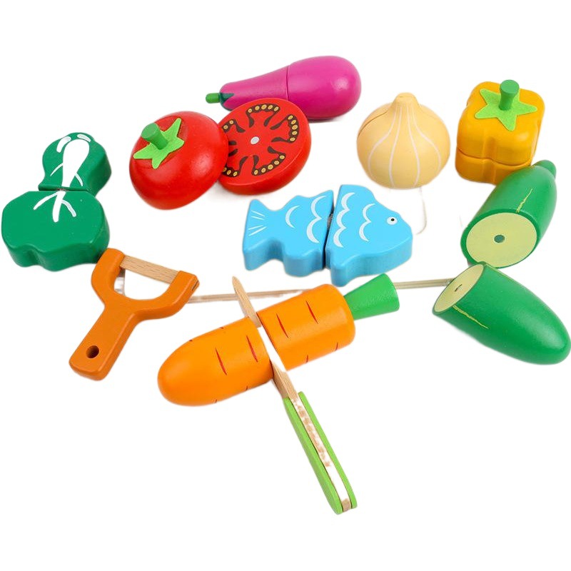 国境を越えたメーカー直販木製児童玩具17pcs模擬野菜果物は模擬台所を切っている