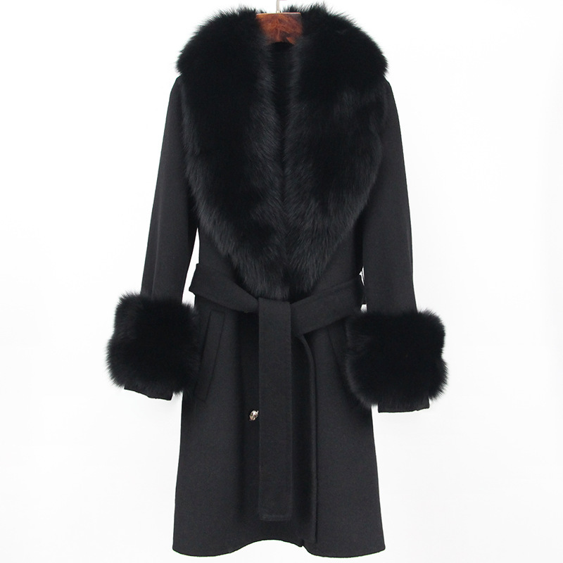 Abbigliamento da donna Cappotto in cashmere double face con pelliccia per donna Autunno e inverno Colletto da completo Caldo e sottile Cappotto in lana di alta qualità per donna_voghion.com