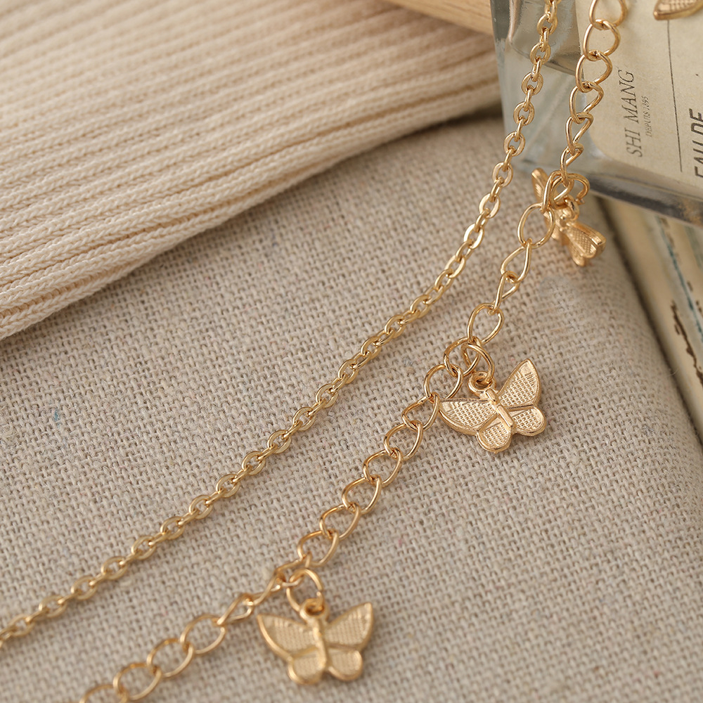 Cross-border Creative Three-dimensional Trendy Double Clavicle Chain Butterfly Pendant Necklace