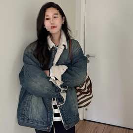 2026冬装新款牛仔外套女加绒羊羔毛棉服韩版宽松oversize复古夹克