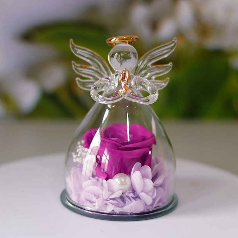 Comercio electrónico transfronterizo cubierta de vidrio flor eterna angelito rosa eterna Navidad regalo del día de San Valentín cubierta de vidrio decoración