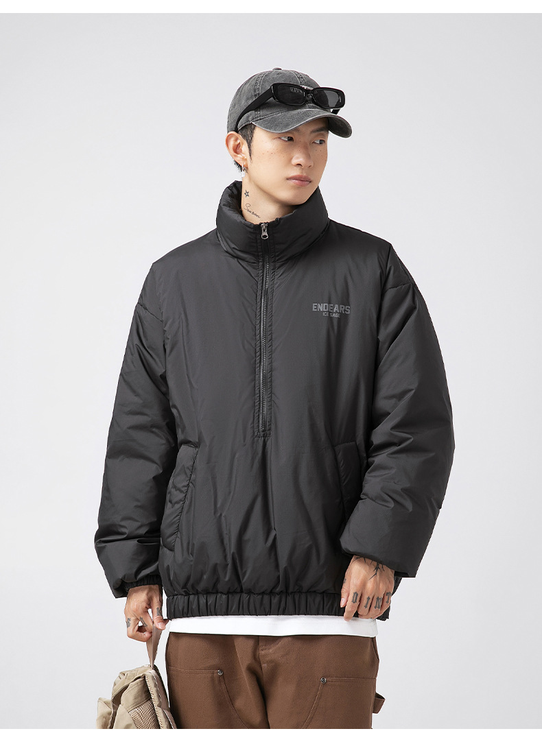 Classic stand-up collar men's winter letter print fashion brand loose cotton-padded jacket_voghion.com