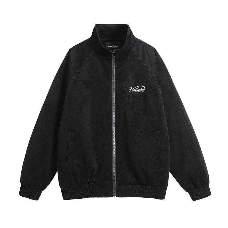 American-style trendy suede baseball jacket with a stand-up collar, suitable for both men and women, versatile for spring and autumn, loose-fitting, and with a retro pilot jacket design