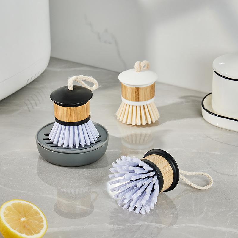 Bamboo Wood washing pot artifact dish brush pot natural composite material household kitchen supplies with rope cleaning decontamination brush