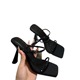 New 2024 Summer Slim Heels Black High Heels Square Head with Water Diamond Open Toe Back Strap Sandals Women's Shoes