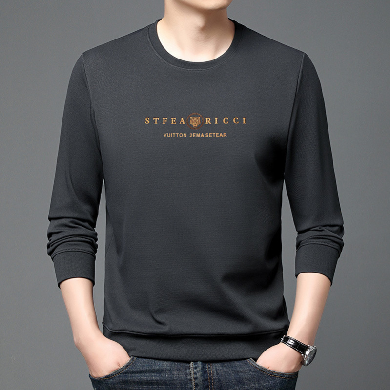 Long Sleeve Men's Printed Trendy Letter Sweater Young and Middle-aged Loose 2024 Spring and Autumn Top Clothes Base Shirt Trendy
