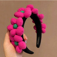 花朵洗脸发箍女款秋冬网红新款韩国头饰发捆玫红色头箍发卡网红款