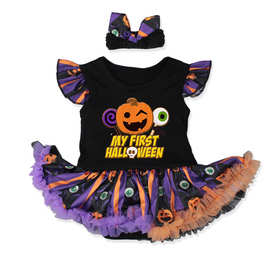 欧美亚马逊万圣节新生婴儿童四件套装装扮卡通裙边袜套鞋子发带