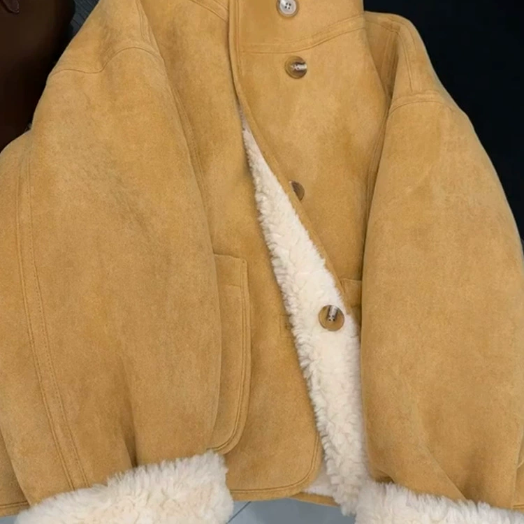 Носить овечье шерсть с обеих сторон утолщенные кожаные шерстяные короткие куртки женский 2024 новый осенний зимний кашемировый куртка ягненка для тепла