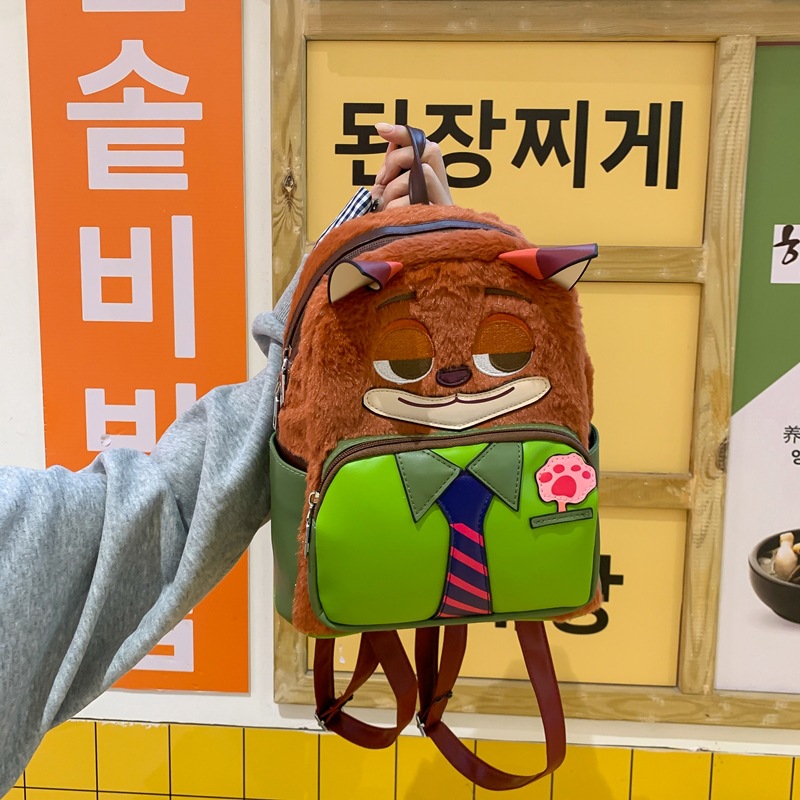 Handsome Bow Tie Fox Pu Leather Shaped Backpack Cartoon Cute Rabbit Small Backpack Casual Fashion Girl Bag