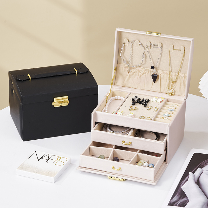 Caja de almacenamiento de joyería multicapa, pendientes de alta calidad, pendientes, collares, joyería portátil, caja de joyería al por mayor.