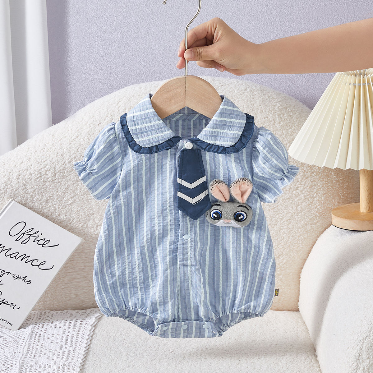 Baby's Wrap Fat Clothes Summer Thin Puff Sleeve Baby Girl's Body Clothes Cute Rabbit Police Officer Going Out Triangle Ha Clothes