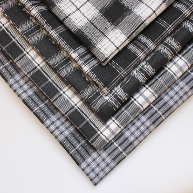 磨毛黑白格子布料涤纶弹力斜纹厚色织格子面料拉毛提花格纹布匹