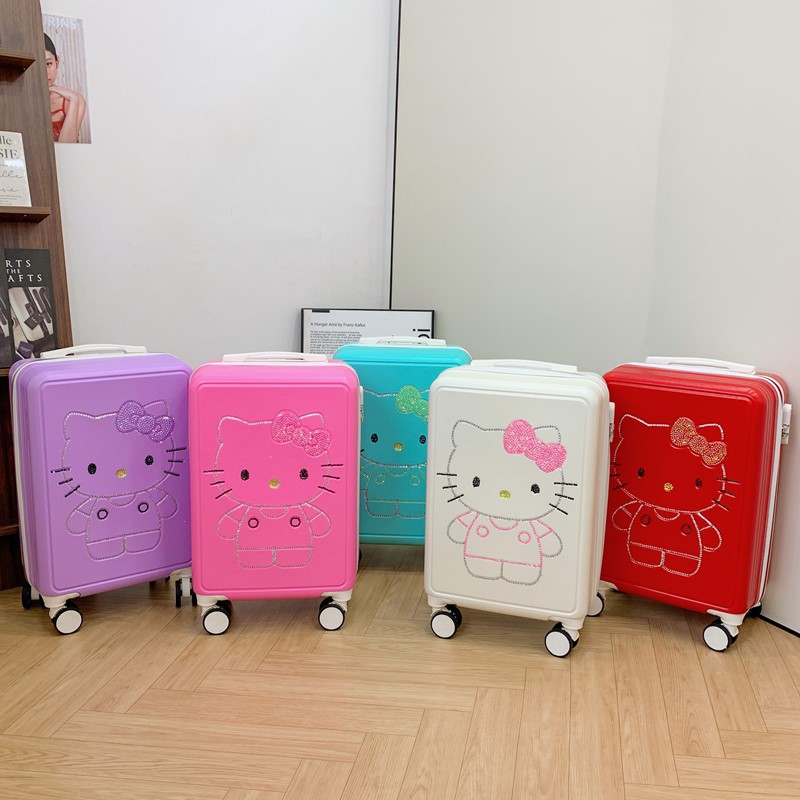 Children's Trolley Case Cartoon Suitcase Kt Cat Sticker Diamond Trolley Case Student Boarding Case 20inch Suitcase Creative Case