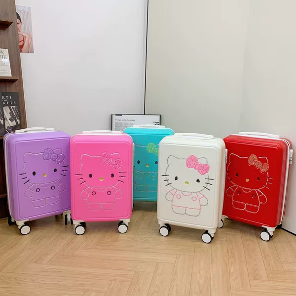 Children's Trolley Case Cartoon Suitcase Kt Cat Sticker Diamond Trolley Case Student Boarding Case 20inch Suitcase Creative Case