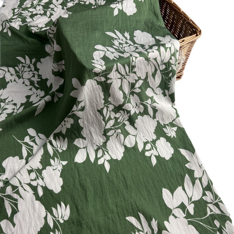 Nuevo monofilamento de bambú corteza de árbol tela de impresión arrugada estilo nacional camisa vestido ropa de casa tela de algodón transpirable