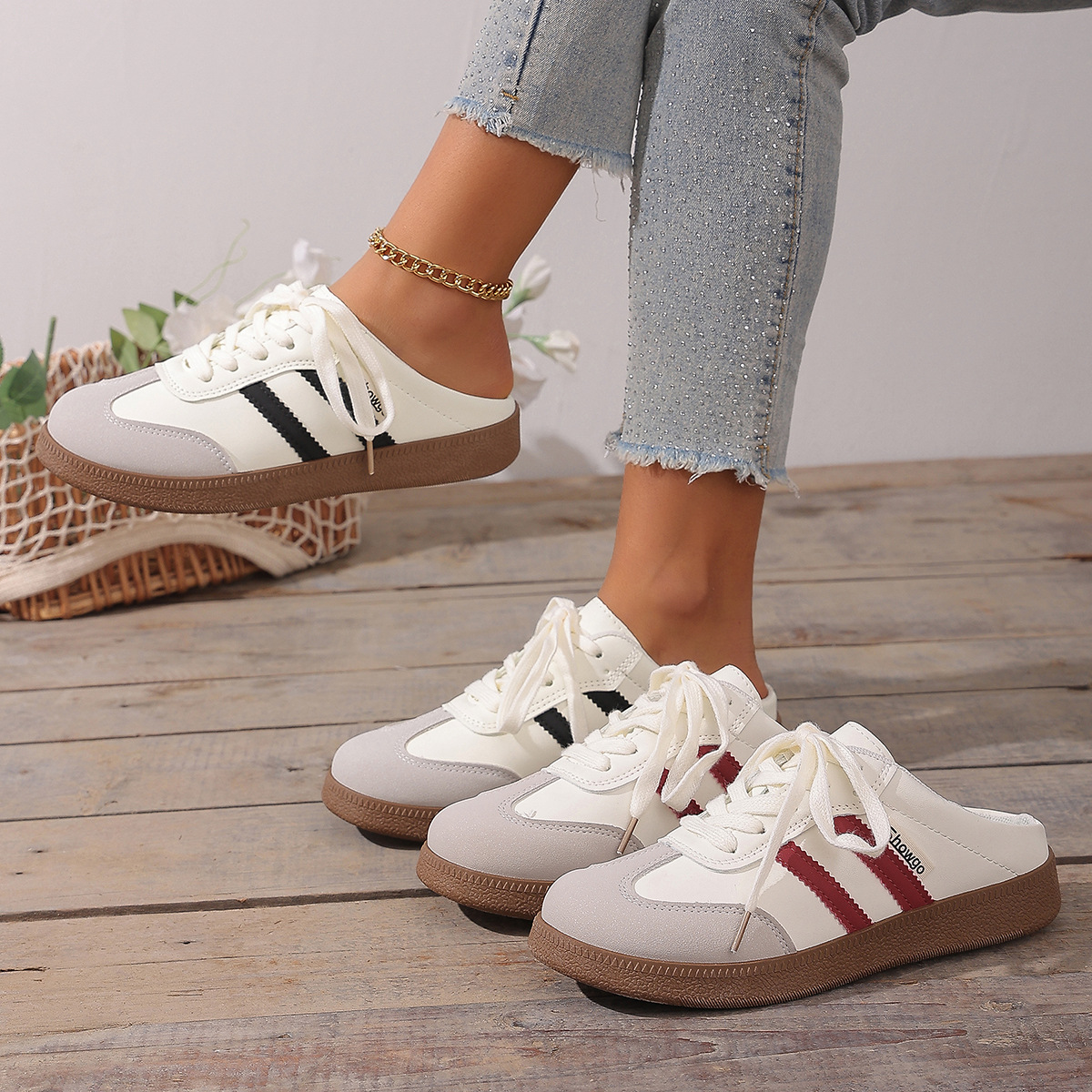 Damen-Plateau-Slipper in Übergröße, lässige Sport-Sneaker mit Farbblock-Design, Frühlings-Halbpantoffeln_voghion.com