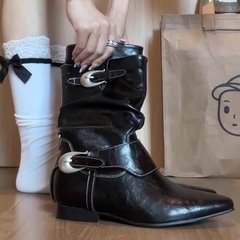 北欧秘境~金属扣堆堆靴户外粗跟沙漠西部短靴女2025年新款马丁靴