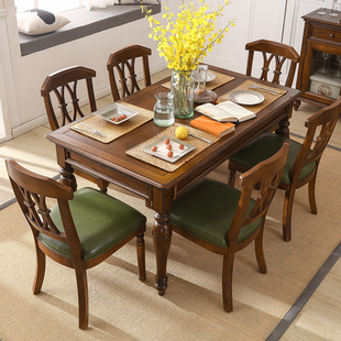 American Dining Table Solid Wood Dining Table and Chair Combination Living Room Rectangular Home Dining Table Furniture One Table and Six Chairs