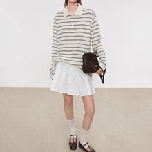 CHIC专柜亲肤垂坠超细毛 知识分子复古条纹/圆领廓形T恤2025秋季