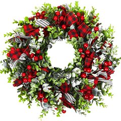 クリスマスの花輪の前のドアの装飾の花輪の冬の花輪の人工花の家庭の集まりの屋外の室内の蝶結びの花輪